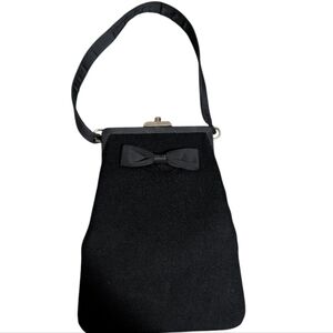 Vintage Ingber Black Frame Handbag with Bow Detail felt or felt wool